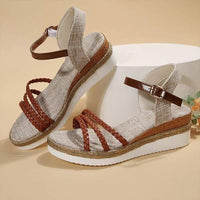 Women's Platform Wedge Sandals with Buckled One-Strap 08525091C