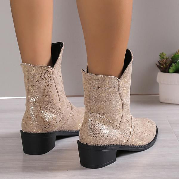 Women's Casual Sequin Chunky Heel Pointed Toe Boots 78297903S