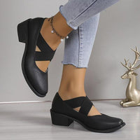Women's Retro Cross Strap Thick Heel Ballet Shoes 83231615S