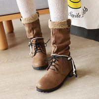 Women's Casual College Style Lace Up Mid-calf Boots 33411776S