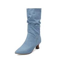 Women's Pointed-Toe Mid-Calf Denim Boots 46390470C