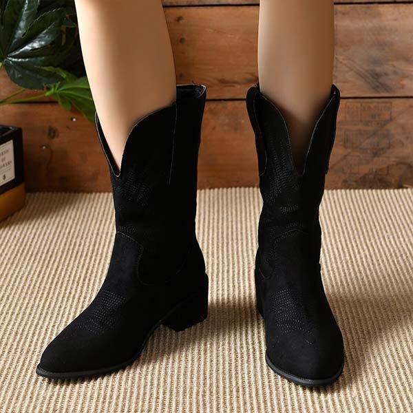 Women's Retro Square Heel Casual Mid Calf Boots 60718035C