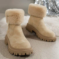 Women's Faux Fur Cuffed Snow Boots with Side Zipper and Short Shaft 91831244C