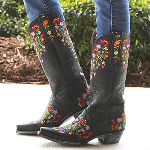 Women's Embroidered Mid-Heel Low-Calf Slip-on Boots 76962456C