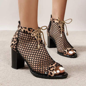 Women's Lace-Up Chunky Heel Leopard Print Sandals 49797571C