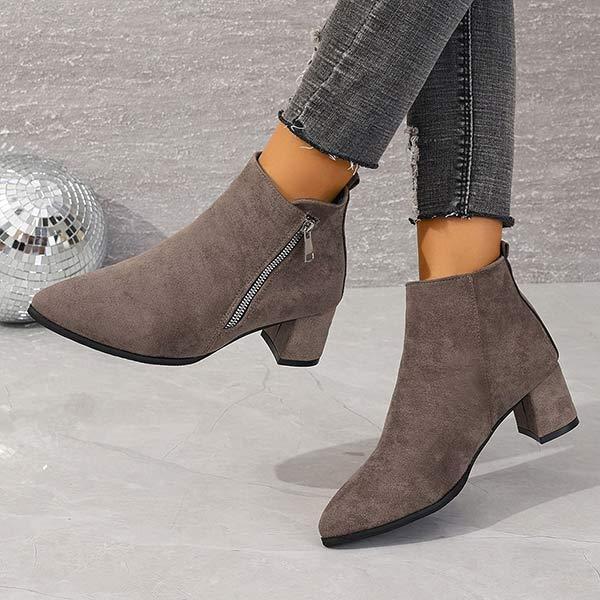 Women's Pointed-Toe Chunky Heel Ankle Boots with Side Zipper 40227260C