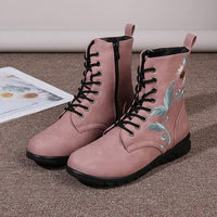 Women's Embroidered Print Flat Lace-Up Ankle Boots 11998793C