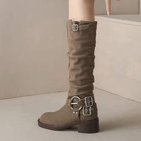 Women's Chunky Heel Knight Boots Retro Western Cowboy Boots 28101226C