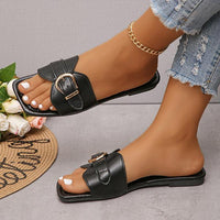 Women's Casual Belt Buckle Decorated Flat Slippers 09904791S