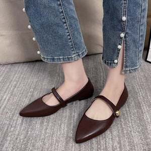 Women's Casual Pointed Toe Metal Buckle Slip-On Flats 96768528S