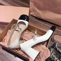 Women's Retro Pearl Chain Velcro Block Heel Mary Jane Shoes 12855498C