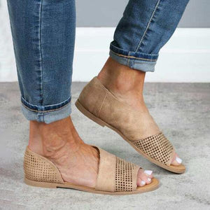 Women's Retro Hollow Spliced Flat Sandals 06894249S