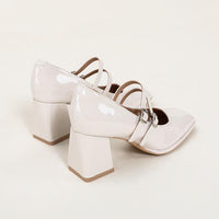 Women's Square Toe Shallow Chunky Heel Mary Jane Shoes 87199484C