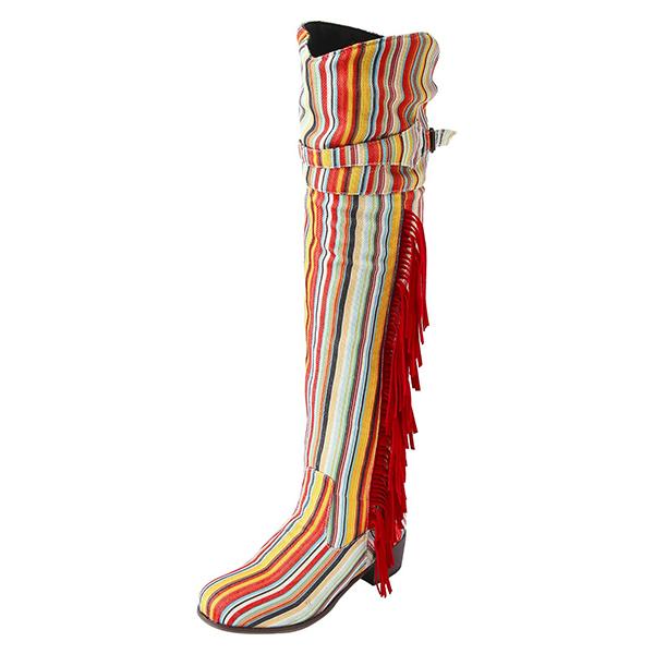 Women's Retro Fashion Rainbow Tassel Block Heel Boots 77611043S
