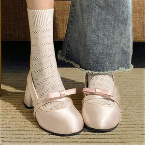 Women's Elegant Bow Block Heel Mary Jane Dance Shoes 91609504S