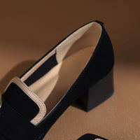 Women's Fashionable Suede Belt Buckle Block Heel Loafers 70025067S
