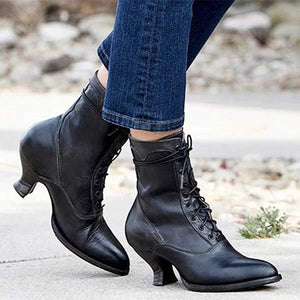 Women's Low-Cut Boots with Unique Heel Shape and Lace-Up Design 82990088C
