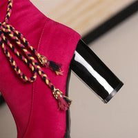 Women's Casual Suede Thick Heel Lace-up Bow Booties 61412347S