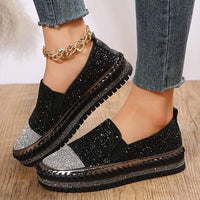 Women's Thick Sole Rhinestone Fashion Casual Loafers 01008394C