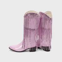 Women's Fashion Tassel Chunky Heel Long Boots 16317302S