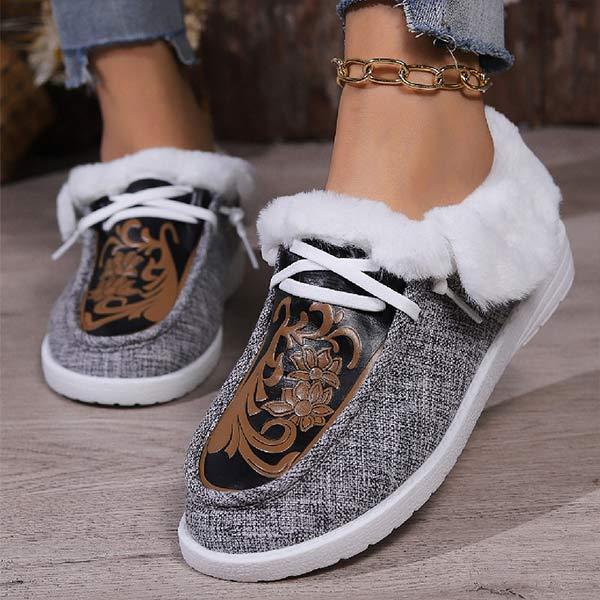 Women's Color-Blocked Casual Fleece-Lined Canvas Shoes 43071504C