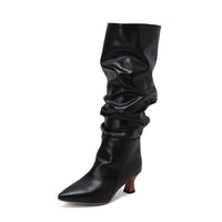 Women's Pointed-Toe Mid-Heel Fashion Boots with Stacked Design 49539503C