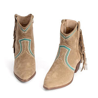 Women's Stylish Contrast Color Tassel Western Ankle Boots 88506597S