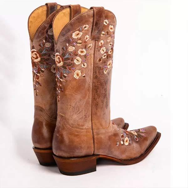 Women's Vintage Embroidered Western Cowboy Bohemian High-Calf Pull-on Boots 25145871C