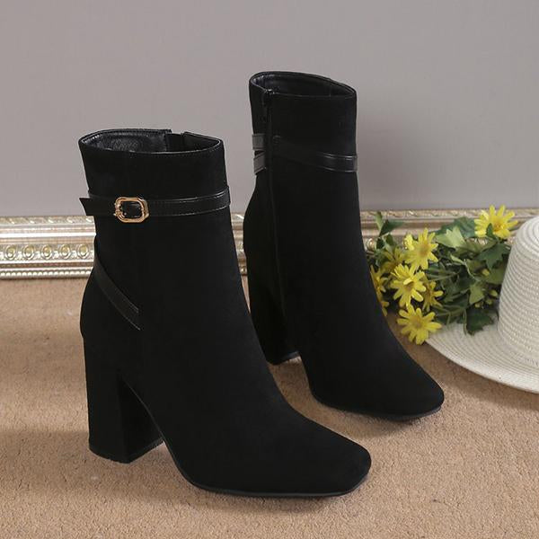Women's Fashionable Block Heel Suede Short Boots 31194427S
