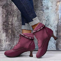 Women's Elegant Lace Vintage Lace Up Ankle Boots 93636733S