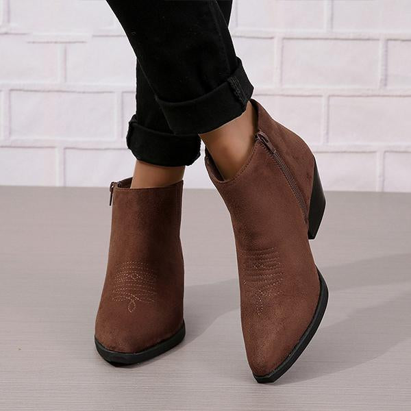 Women's Fashionable Pleated Pointed Toe Block Heel Ankle Boots 36222204S