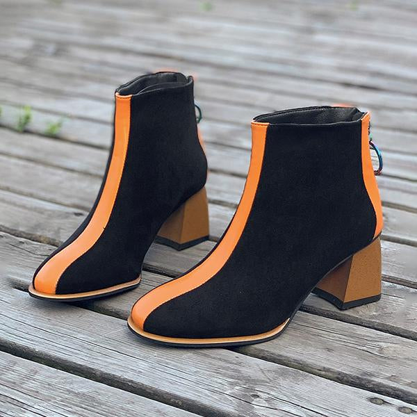Women's Fashionable Pointed Toe Color Block Heel Short Boots 59285089S