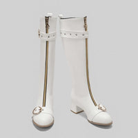 Women's Fashion Belt Buckle Front Zipper Knee Boots 86178678S