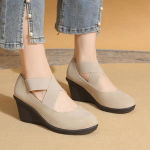 Women's Casual Crossover Elastic Shallow Wedge Shoes 00003544S