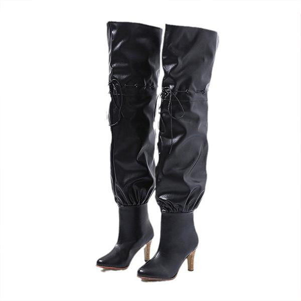 Women's Stylish Lace-Up High-Heeled Over-the-Knee Boots 97532628S