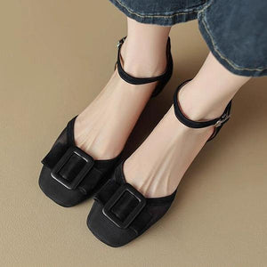 Women's Retro Fashion Square Buckle Chunky Heel Shoes 11145856S