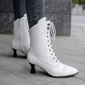 Women's Pointed-Toe Front-Lace Rivet-Embellished Side-Zip High Heel Latin Boots 44036146C
