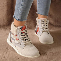Women's Casual Flat Lace Up High Top Cotton Short Boots 31821319S
