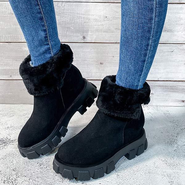 Women's Round-Toe Thickened Warm Low-Cut Boots 91262697C