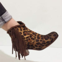 Women's Retro Chunky and Mid-Heel Fringed Ankle Boots 37323686C