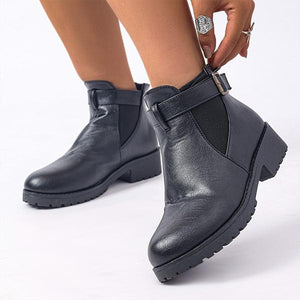 Women's Casual Belt Buckle Chunk Heel Short Boots 05087994S