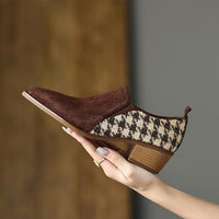 Women's Retro Plaid Stitched Block Heel Shoes 70573559S