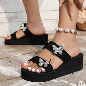 Women's Rhinestone Butterfly Wedge Sandals with Thick Soles 60814890C