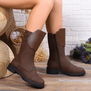 Women's Casual Simple Spliced Mid-calf Boots 14877538S