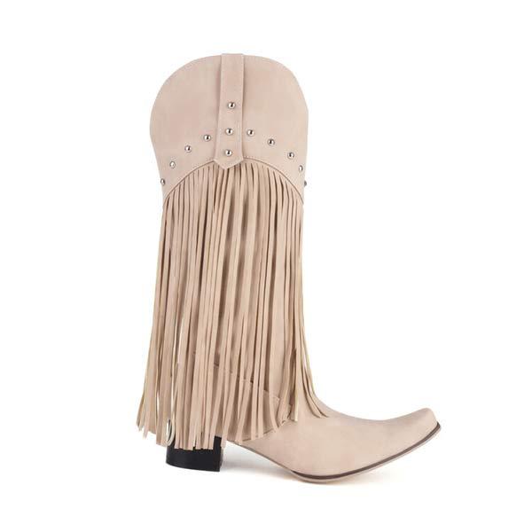 Women's Fashion Western Cowboy Boots Tassel Pointed Toe Thick Heel 16494881C