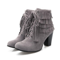 Women's Casual Multi-Layered Tassel Chunk Heel Short Boots 97075101S