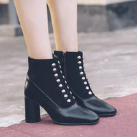 Women's Fashion Stud Square Toe Chunky Heel Ankle Boots 09673377S