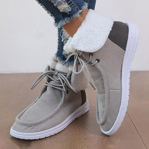 Women's Casual Fabric Lapel Lace-Up Snow Boots 94769119S
