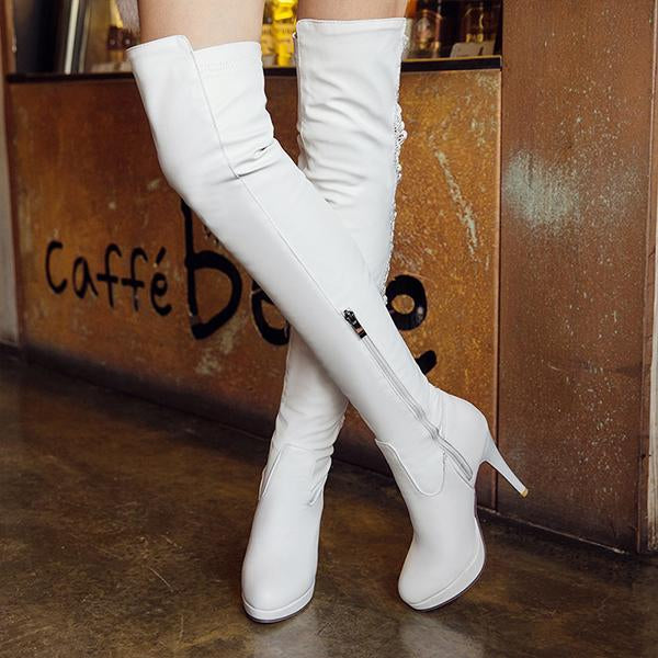Women's Fashion Lace High Heel Over the Knee Boots 16931463S