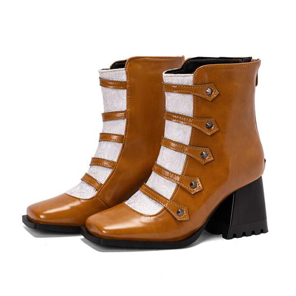Women's Fashion Square Toe Chunky Heel Booties 90810434S